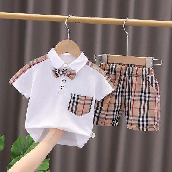 

Summer Infant Clothes Boys Clothing Sets Baby Plaid T Shirt Shorts Children Outfits Short Sleeve Kids Tracksuit 2 Pieces Suit, Black