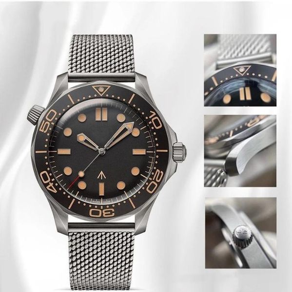 

904l men's automatic mechanical watch diver no time to die limited edition stainless steel matte ceramic bezel bracelet 42mm, Slivery;brown