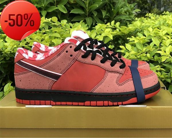 

brand shoes sneakers outsole red lobster colorway suede leather upper rubber sports trendy style skatebord sb dunks low, Black