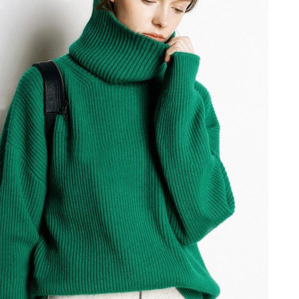 

women's knits tees turtleneck wool sweater autumn winter clothes women warm roll collar casual loose female knitted pullover pull femme, White