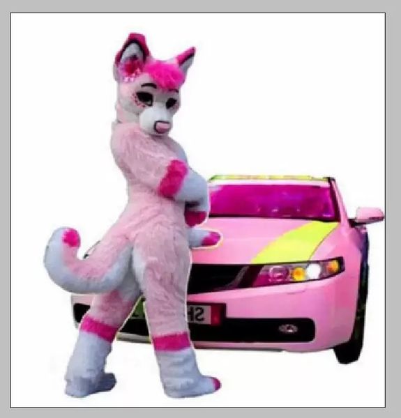 

2022 long fur fursuit wolf fox pink husky dog mascot costume suit adult, Red;yellow