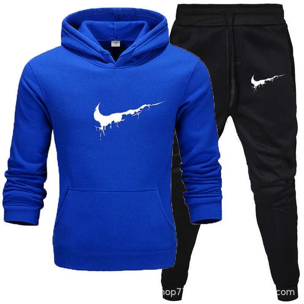 

jogger spring autumn men's casual hoodie large size hook print men's and women's sports hooded sweater two piece set, Black
