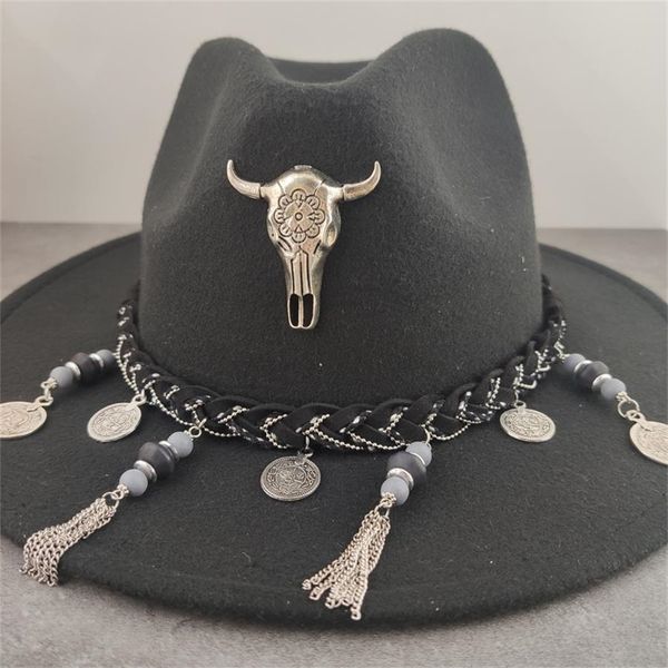 

beanieskull caps boho women artificial wool fedora hat elegant lady winter autumn wide brim jazz church panama sombrero cap 220912, Blue;gray