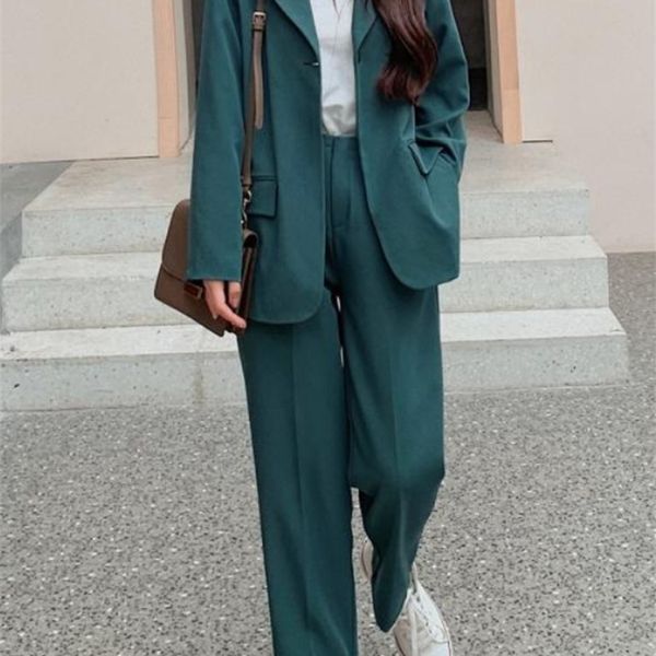 

women's two piece pants spring autumn women's blazer suit office ladies elegant solid pantsuit female casual work wear 2 piece set, White