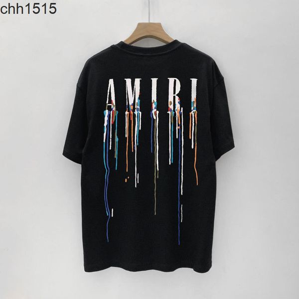

new us amirs colorful splash 220g cotton casual hip hop high street round neck short sleeve t-shirt, White;black