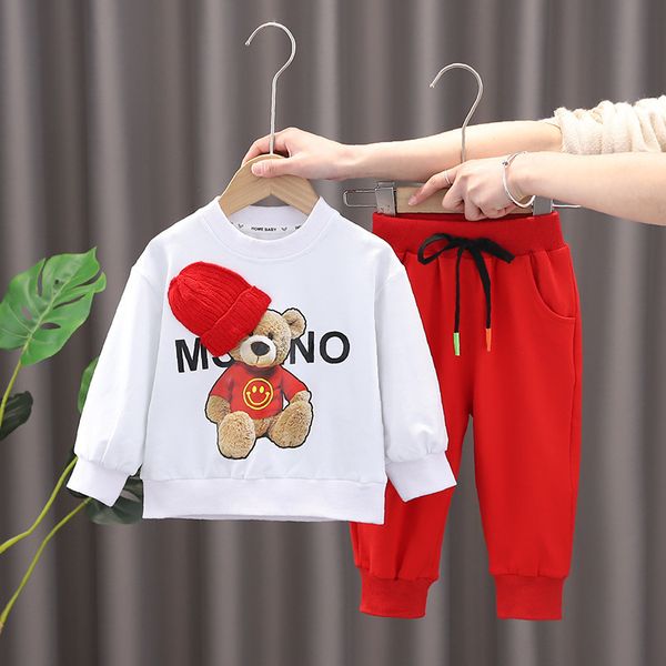 

clothing sets spring autumn baby boy clothes set fashion cartoon printed pullover o-neck long sleeve hoodies and pants 2pcs girls outfits 2, White