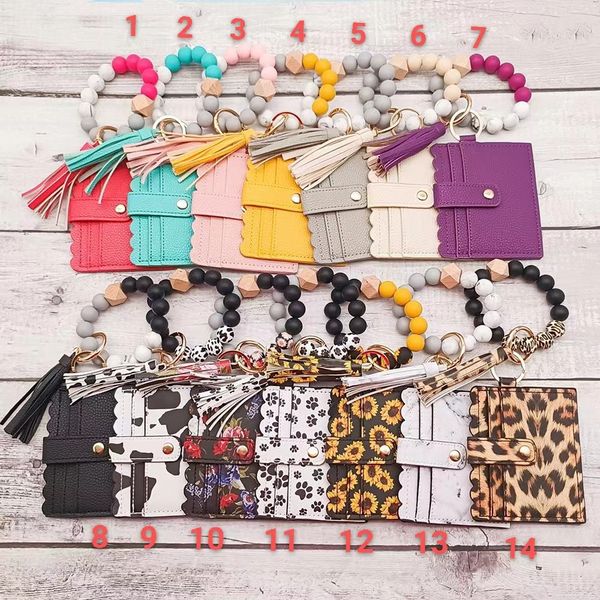 

cross-border food grade silicone bracelet keychain pu leather tassel card bag pendant, Silver