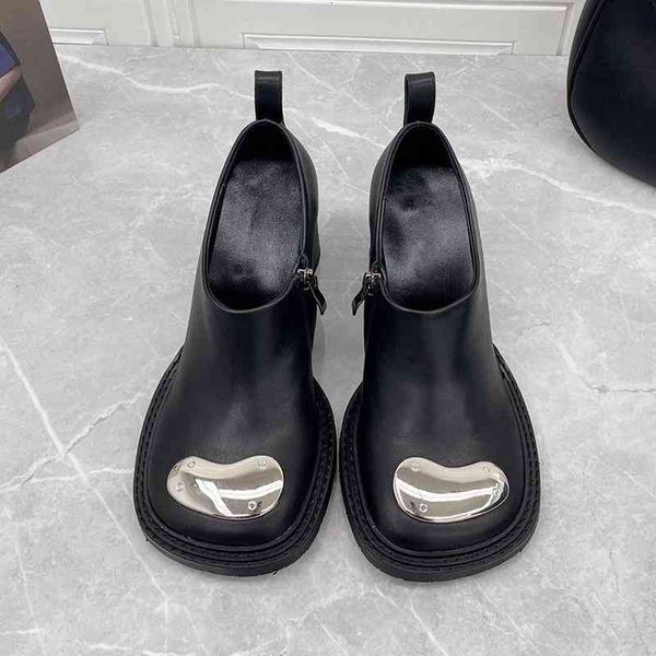 

autumn dress shoes metal iron head thick heel high heels women's shoes leather large zipper mary jane duib, Black