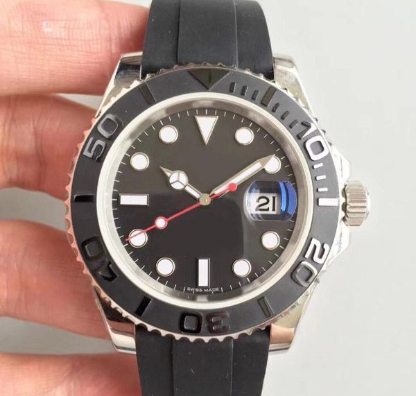 

yacht watch 116655 series 40mm ceramic classic silver case sapphire glass quality automatic mechanical movement rubber strap, Slivery;brown