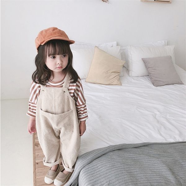 

overalls spring korean style baby girls corduroy loose overalls toddler kids casual all-match suspender trousers little princess bib pant 22, Blue