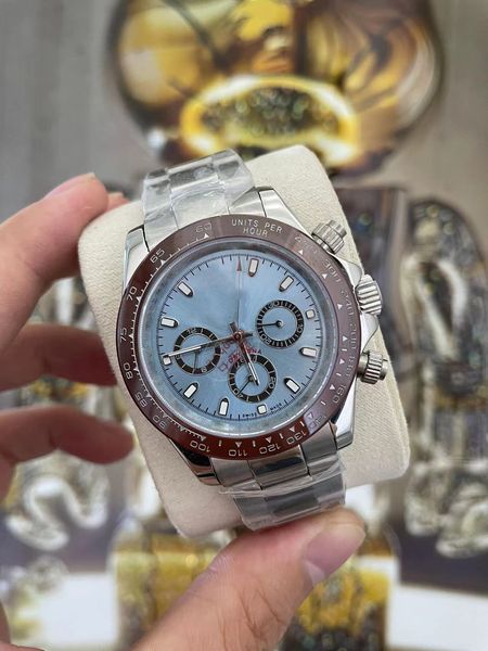 

fashion ceramic watch bezel blue dial men's designer automatic stainless steel multifunction mechanical movement watch all 3 dial work, Slivery;golden