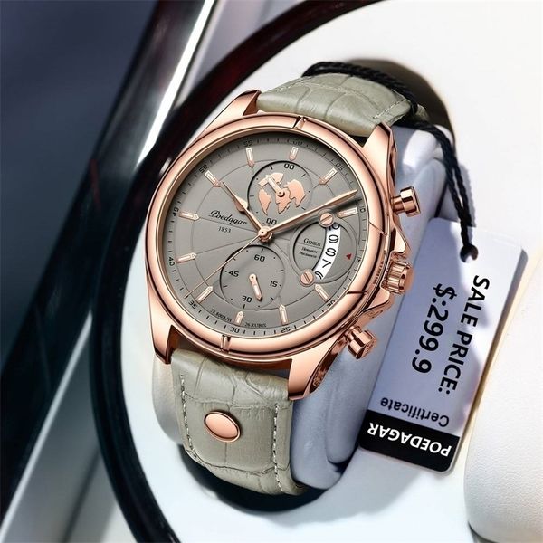 

wristwatches poedagar men watch fashion chronograph leather quartz watches waterproof luminous brand luxury casual sport mens wristwatch 220, Slivery;brown