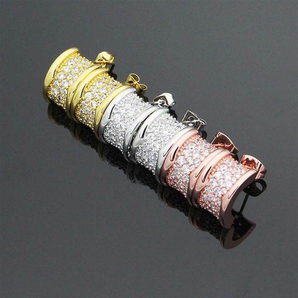 

fashion new arrive titanium steel spring full cz love earrings for woman jewelry 18k gold plated silver rose color wide for wo318j, Golden;silver