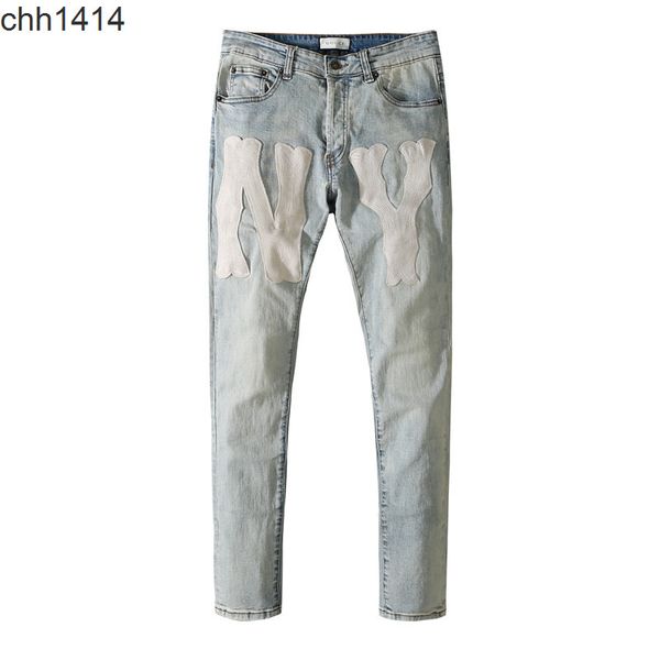 

men's ny jeans men's non elastic simple casual fashion pants harlan leggings, Blue