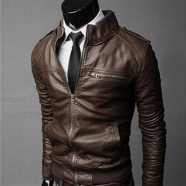 

men's leather faux mrmt brand motorcycle jacket slim men outer wear clothing for male garment man s 220912, Black
