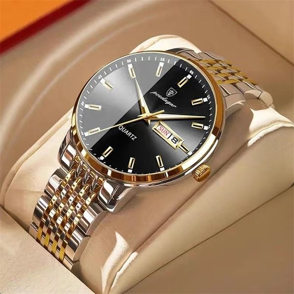 

wristwatches poedagar watch men brand luxury stainless steel business date clock waterproof luminous watches mens sport quartz wristwatch 22, Slivery;brown