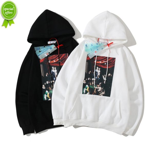 

designer's largest hoodie men's off oil painting sweater trend loose fashion long sleeve hooded autumn coat, Black
