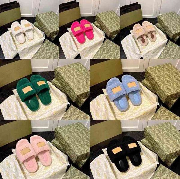 

slide slippers designer sandals flat women flip flops sandal wool mules winter plush warm slipper luxury fuzzy slides ffy furry, Black