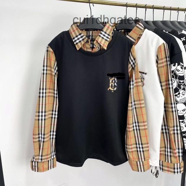 

2022 designer burb hoodies online store new year's net red fake two-piece plaid stitched sweater for men and w, Black