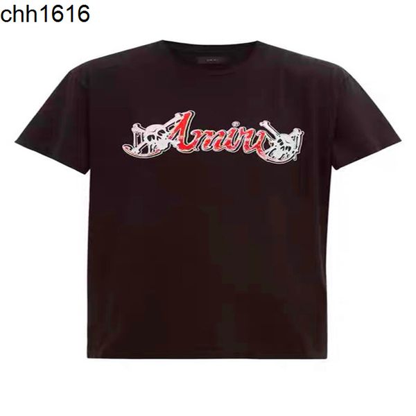 

amirs summer skull letters printed t-shirt for men and women, Black