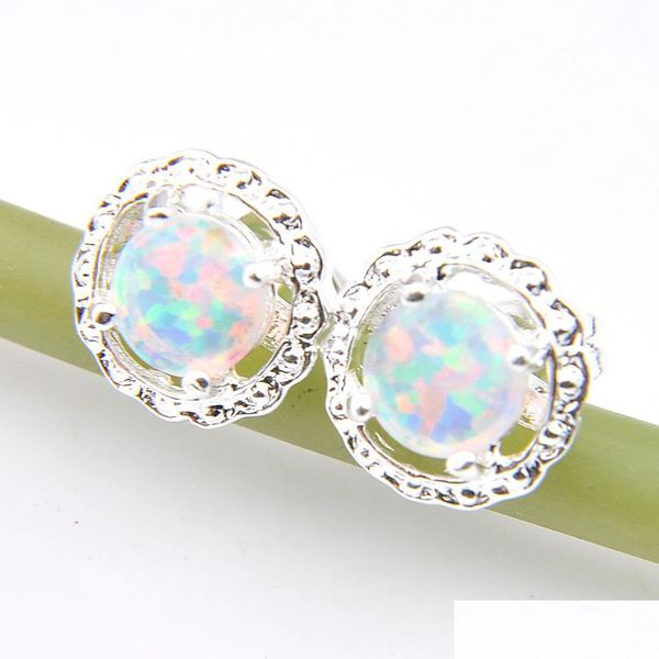 

stud wholesale 12 pairs / lot fashion jewelry rose round fire opal gemstone 925 sterling sier plated usa stud wedding earrings e0339 dhkoo, Golden;silver