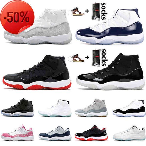 

2021 big size eur 47 low 11s basketball shoes men womens jumpman 11 high bred white jubilee vast grey metallic silver sneakers trainers, Black