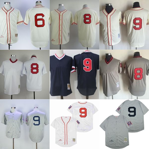 

vintage college mitchell and ness baseball 9 ted williams jerseys stitched 8 carl yastrzemski 6 johnny pesky jersey breathable sport navy bl, Black