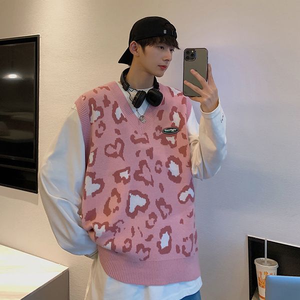 

men s sweaters domomstier korean men women oversized knitted vest autumn heart printed man casual sleeveless couple male clothing 220912, White;black