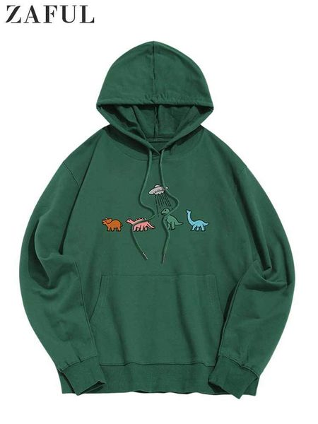 

men s hoodies sweatshirts streetwear cartoon dinosaur print hooded hoodie with pocket cotton pullover sweats for autumn winter 220909, Black