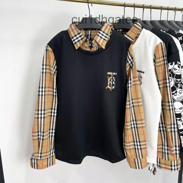 

2022 designer burb hoodies online store 22 new year red fake two-piece plaid stitched sweater for men and wome tuh3, Black