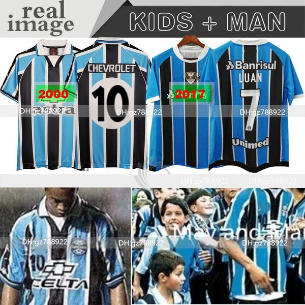 

gremio 2000 2017 17 00 retro soccer jersey 2001 ronaldinho zinho nene warley gremio porto alegre home vintage old classic football shirt 21, Black