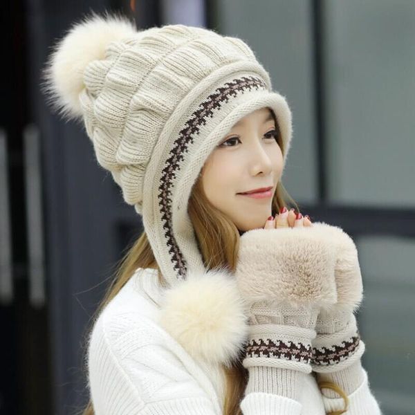 

beanie skull caps suogry winter hat female autumn and winter fashion women s toe cap warm gloves knit hat 220912, Blue;gray