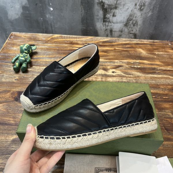 

matelasse canvas jacquard espadrille designer double g leather espadrilles women casual spring loafers fishman shoe size 35-42, Black
