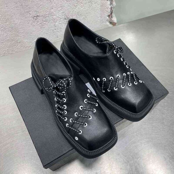 

shoes single dress shoe women's side lace up square head thick soled heel oxford leather increased british derby small g2s4, Black