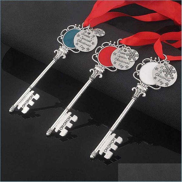 

keychains creative christmas keychain snowflake ribbon magic key santa claus tree ornament gift women cute bag charm h1011 drop deliv dhkts, Silver