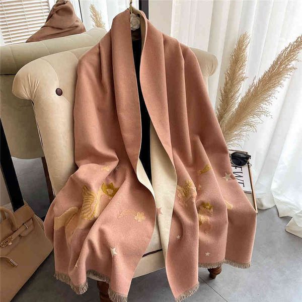 

classic style 2022 autumn new korean fashion simple thick scarf imitation cashmere warm long shawl bib women, Blue;gray