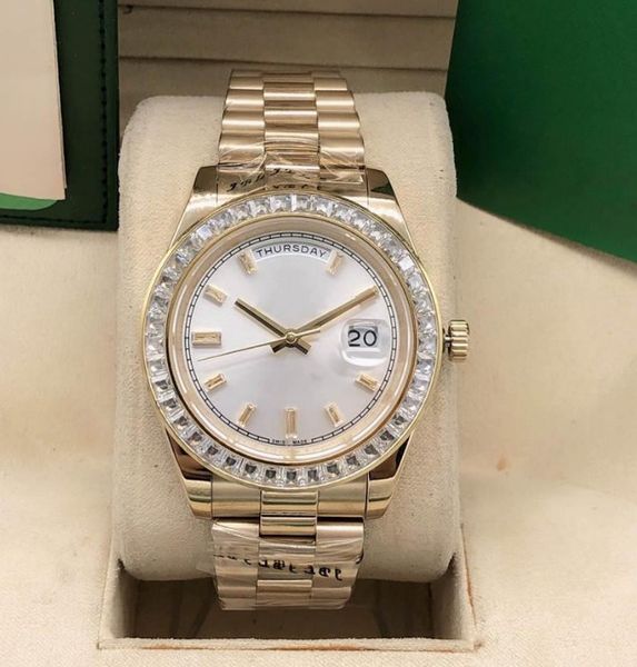 

men's automatic watch daydate 41mm sapphire crystal classic business week calendar diamond bezel waterproof wristwatches stainless stee, Slivery;brown