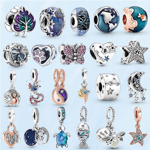 

the new popular 925 sterling silver bracelets the ocean series pendant blue charm is suitable for fashion classic pandora diy female jewelry, Golden;silver