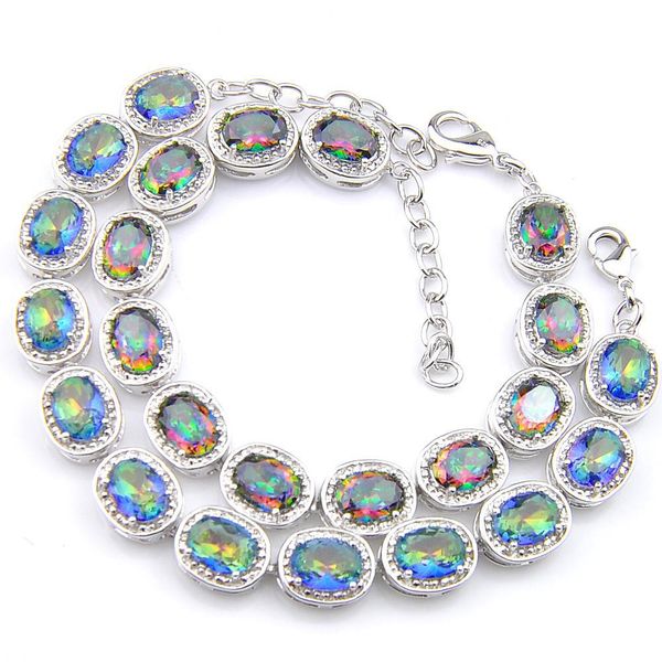 

link chain 2 pcs 925 sterling sier mystic z oval rainbow bracelets sliver for women colored zircon bangles jewelry drop delivery dht4p, Black