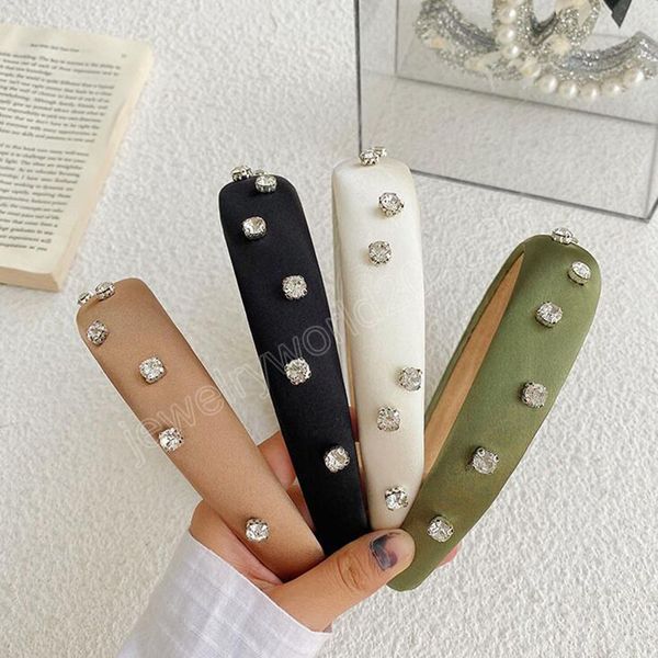 

fashion women headband fresh color turban girls shining rhinestone surface hairband solid color hair accessories, Silver