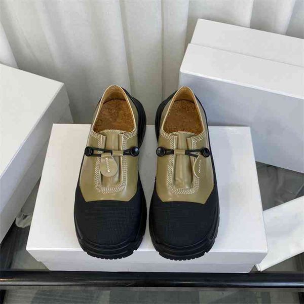 

dress shoes single shoe women's autumn color matching sponge cake thick bottom round head deep mouth leather large small shoes, Black