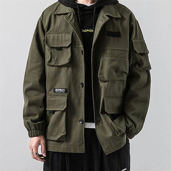 

men's jackets army green overalls men's spring and autumn handsome loose multi-pocket jacket casual jacket 220912, Black;brown