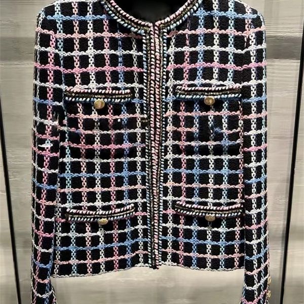 

womens jackets brand designer women colorful plaid tweed jacket vintage elegant ladies office work suit coat luxury party outwear woolen jac, Black;brown