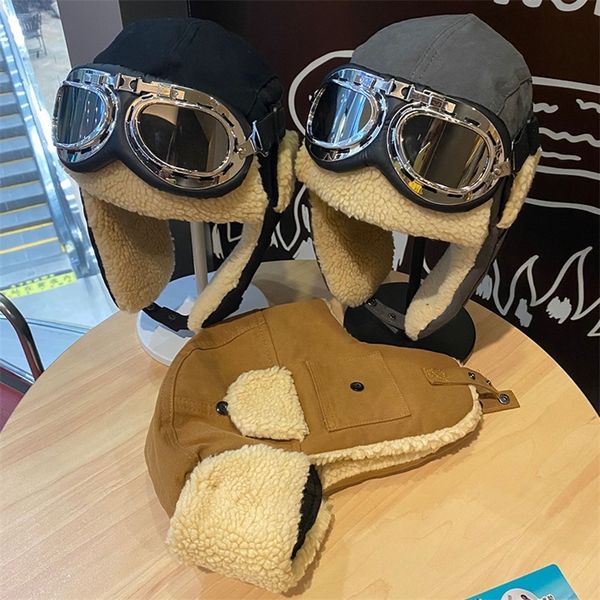 

beanieskull caps winter lei feng hat men and women thickened cycling pilot cold proof cotton warm ear protection cap ski mask bomber s 22091, Blue;gray
