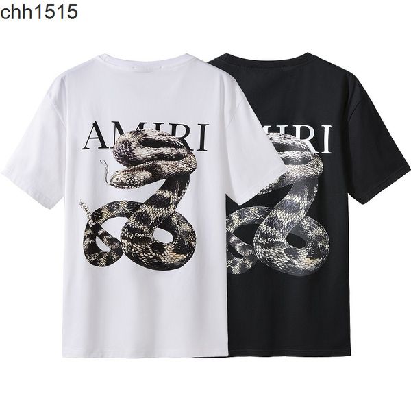 

street fashion brand amirs snake print men's loose t-shirt, White;black