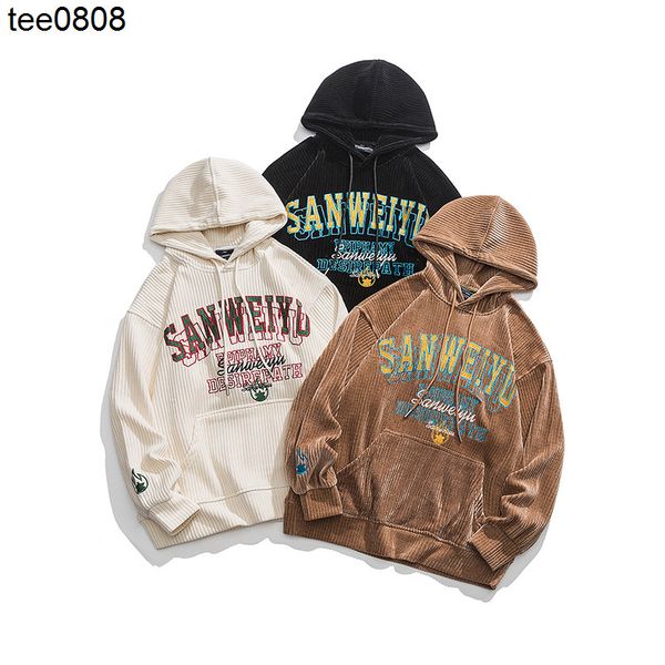 

atn men's wear 22 fashion hoodies autumn embroidery drawcord corduroy hooded sweater men's and women's fashion brand couple c, Black
