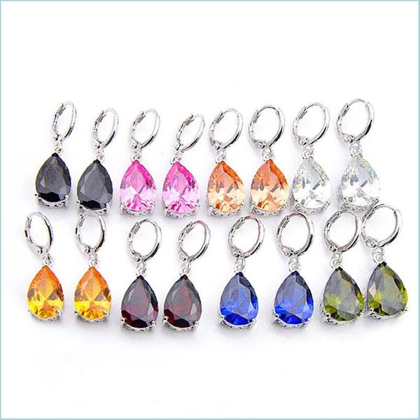 

dangle chandelier european style water drop peridot kunzite morganite gems 925 sier earring woman wedding dress zircon dangle delive dht91, Silver