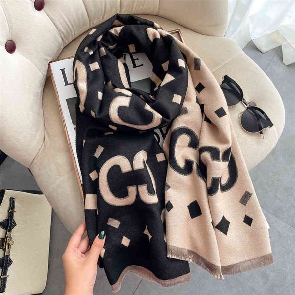 

classic style autumn and new double-sided women's imitation cashmere thickened scarf long warm shawl, Blue;gray