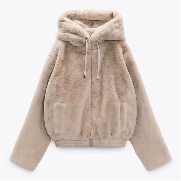 

women's fur faux diyig woman autumn and winter women's sweet faux fur effect plush yang gao mao hooded jacket 220912, Black