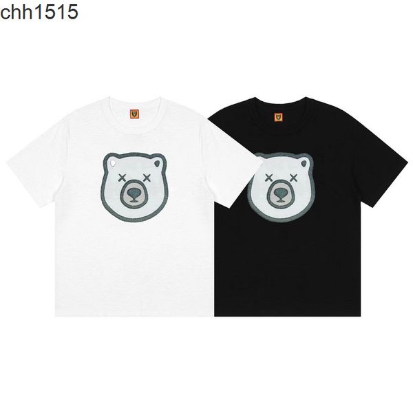 

lksk human 2022 co branded bear head print fine sulfur cotton round neck loose men's and women's short sleeve t-shirt summer, White;black